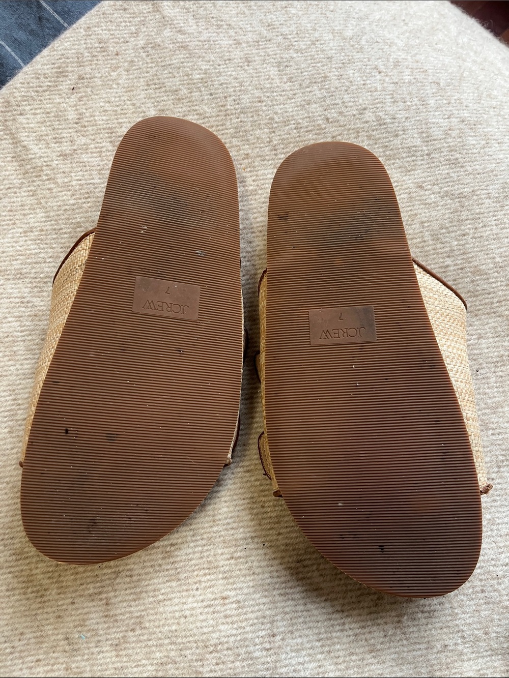 J. Crew Natural Straw Double-Buckle Slide Sandals with Brown Trim - Picture 4 of 5